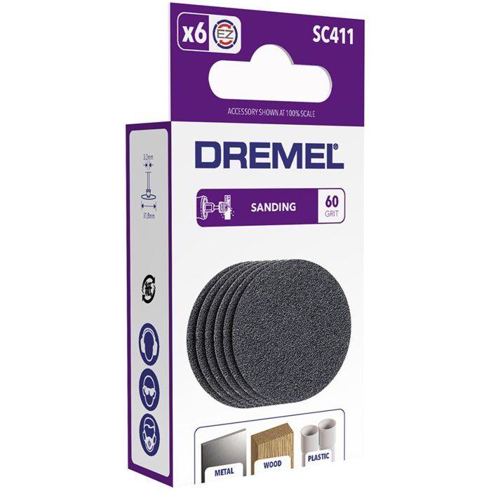 DREMEL S411 EZ SpeedClic Sanding Discs - Pack of 6 (Grit 60, Ø 30 mm)