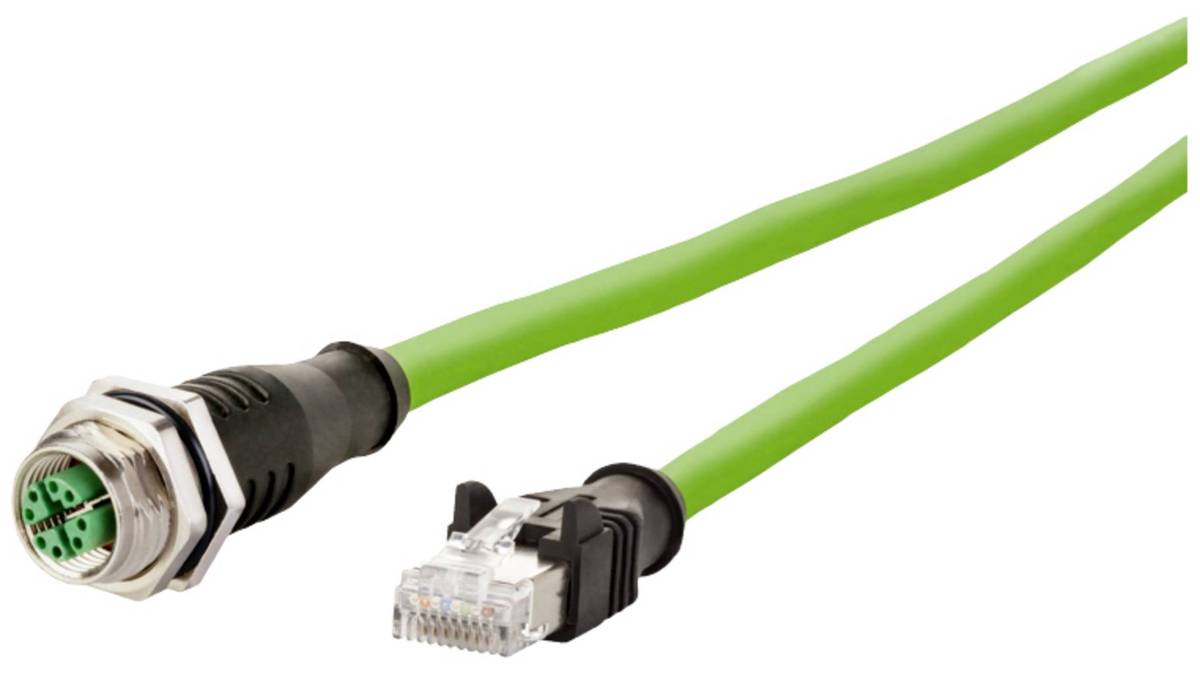 METZ CONNECT Network Cable 8-pin M12 to RJ-45 1.0 m S/FTP CAT 6a Green (142M2X25010)