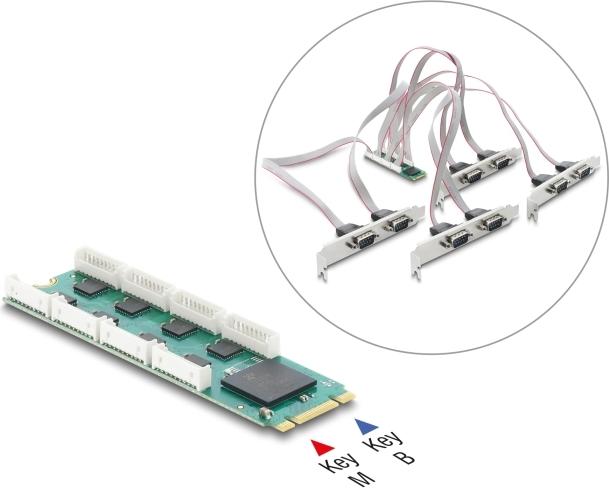 Delock M.2 Card to 8 x Serial RS-232 DB9 Standard and Low Profile Slot Brackets 95282