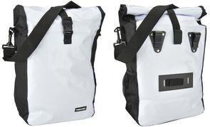 FISCHER Fahrrad-Gepäckträgertasche Kurier, white/black aus strapazierfähiger, wasserundurchlässiger Tarpaulin - 1 Stück (86264)