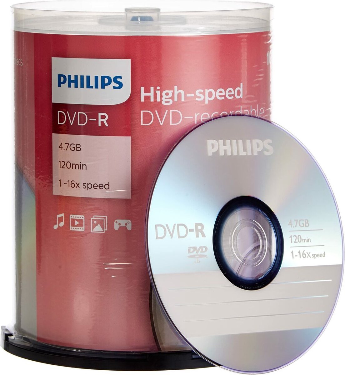 Philips DM4S6B00F - 100 x DVD-R 4.7GB (120 Min.) 16x - Spindle