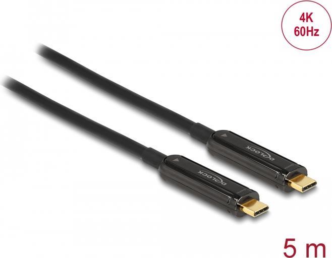 Delock - USB-Kabel - 24 pin USB-C (M) zu 24 pin USB-C (M) - DisplayPort 1,2 - 5,0m - Active Optical Cable (AOC), unterstützt 4K 60 Hz (3840 x 2160) - Schwarz (84090)