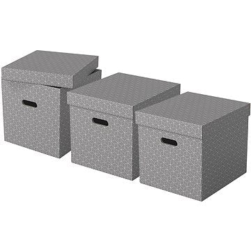 Esselte Home Cube Storage Box Set of 3, Grey, 100% Recycled Cardboard, Removable Lid