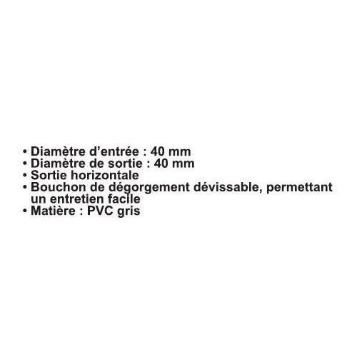 Siphon d'évacuation - ROUSEAU - Sortie horizontale - Ø40 mm - PVC gris - Filetage de 47,5 mm afbeelding 3