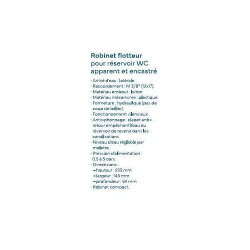 Robinet flotteur latéral pour réservoir WC - NOVOBAIN - Embout en laiton afbeelding 4