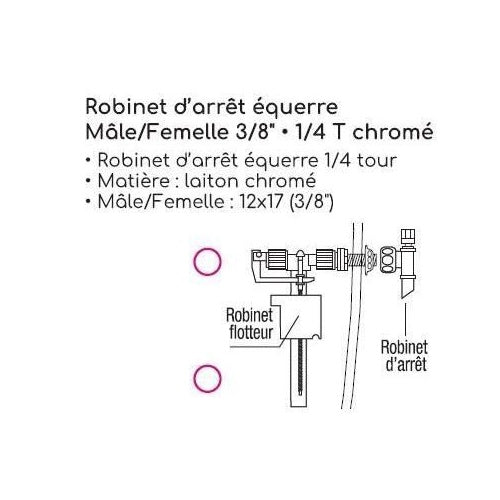 Robinet d'arret équerre - ROUSSEAU - 3/8 mâle/femelle - 1/4T - Laiton chromé afbeelding 2