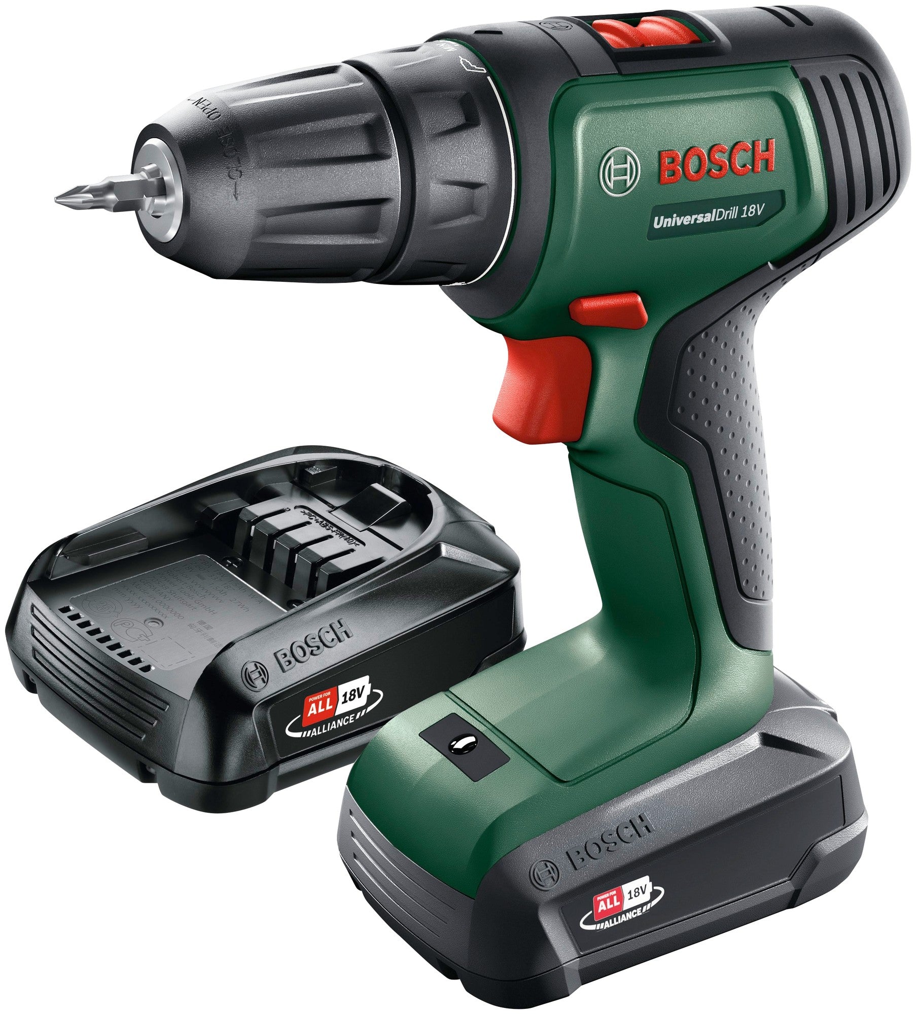 Bosch UniversalDrill 18 Cordless Drill/Screwdriver - 2 Speeds, 10 mm Chuck, 32 N·m - 18 V (06039D4002)
