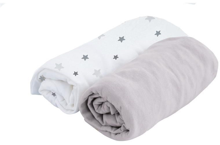 DOMIVA Lot de 2 Draps Housse PERLE GRIS / blanc imprimé étoiles 70x140 cm afbeelding 1