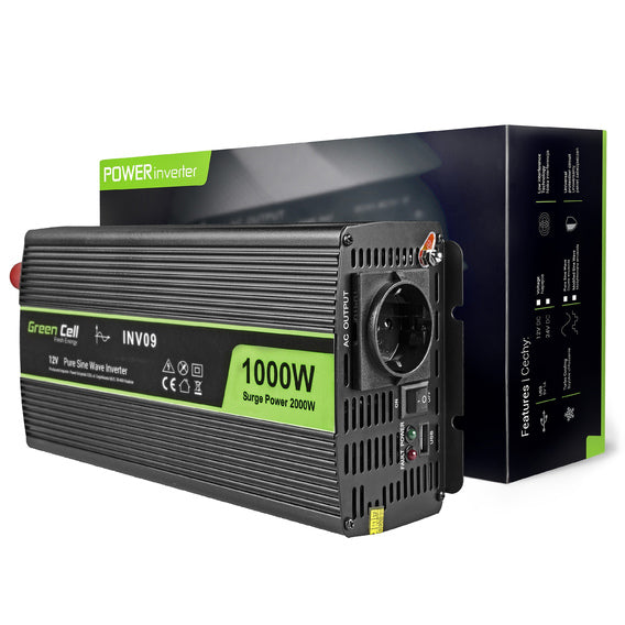 Green Cell DC to AC Inverter - 12V DC - 2000 Watt - Black - Model INV09