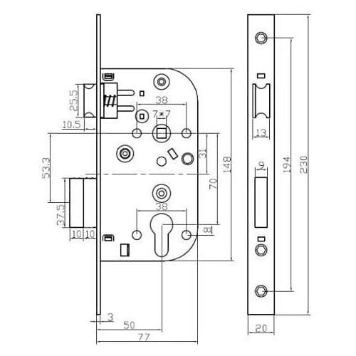 Serrure a encastrer trou de cylindre - YALE - Y60K-A50/N - Axe 50mm, coffre 148mm - Porte d'entrée, service, locaux sensibles - afbeelding 6