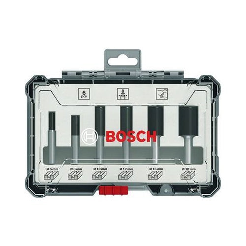 Bosch - Fräskopf - für Weichholz, Hartholz - 6 Stücke - 6 mm, 8 mm, 10 mm, 12 mm, 16 mm, 20 mm - zylindrisch - Länge: 54 mm, 50 mm, 60 mm (2607017465) afbeelding 1
