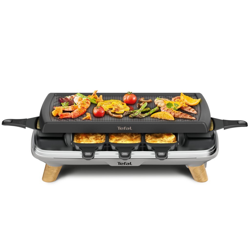 Tefal RE610D 3-in-1 8-Person Raclette Black/Stainless Steel/Wood