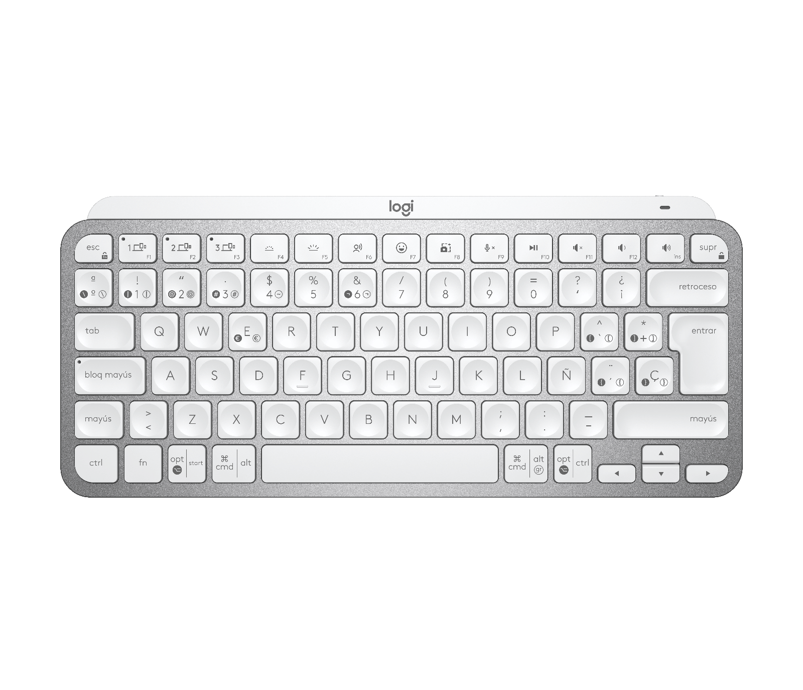 Logitech MX Keys Mini - Wireless Backlit Keyboard - Bluetooth - QWERTY - Spanish - Pale Gray