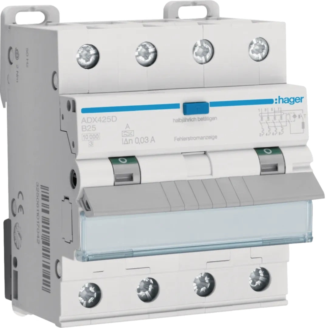 HAGER ADX425D FI-LS 4P 10kA B-25A 30mA A (ADX425D) - 3250611016984 - afbeelding 1