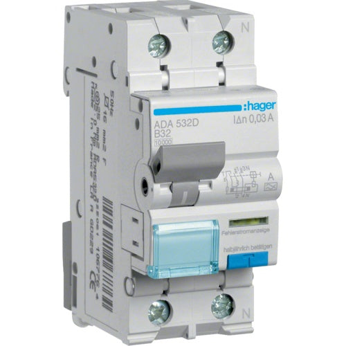 Hager FI/LS-Schalter 1P+N 10kA B-32A 30mA ADA532D (ADA532D) afbeelding 1