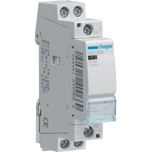 Hager ESC225. Kontakt Strombelastbarkeit: 25 A, Kabelquerschnitt: 1/10 mm², Temperaturbereich in Betrieb: -10 - 50 °C. AC Eingangsspannung: 230 V, AC Eingangsfrequenz: 50 Hz (ESC225) afbeelding 1