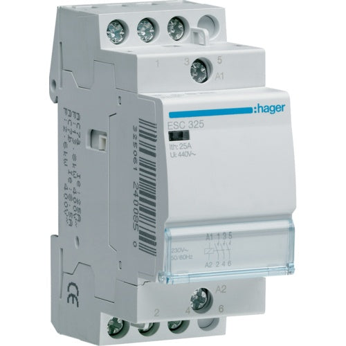 Hager ESC325. Kontakt Strombelastbarkeit: 25 A, Kabelquerschnitt: 1/6 mm², Temperaturbereich in Betrieb: -10 - 50 °C. AC Eingangsspannung: 230 V, AC Eingangsfrequenz: 50 Hz (ESC325) afbeelding 1