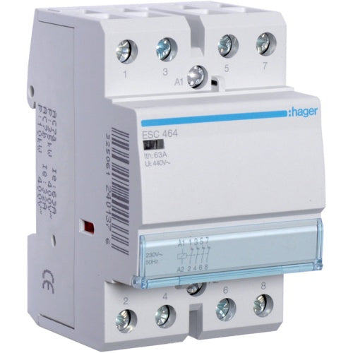Hager ESC464. Kontakt Strombelastbarkeit: 63 A, Kabelquerschnitt: 4/16 mm², Temperaturbereich in Betrieb: -10 - 50 °C. AC Eingangsspannung: 230 V, AC Eingangsfrequenz: 50 Hz (ESC464) afbeelding 1