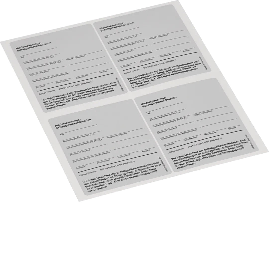 Hager Typenschild Schaltgerätekombinationnach EN 61439 95 x115 mm FZ10TS1D (FZ10TS1D) - 3250612770069 - afbeelding 1