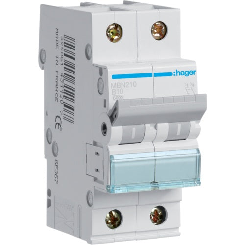 Hager MBN210. Anzahl der Pole: 2P. AC Eingangsfrequenz: 50/60 Hz, Nominale Stromabgabe: 10 A (MBN210) afbeelding 1