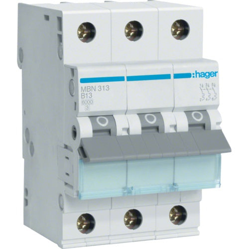 Hager MBN313. Nennstrom: 13 A, Spulenspannung: 500 V. Typ: B-type, Module Menge (max): 3 Modul(e) (MBN313) afbeelding 1