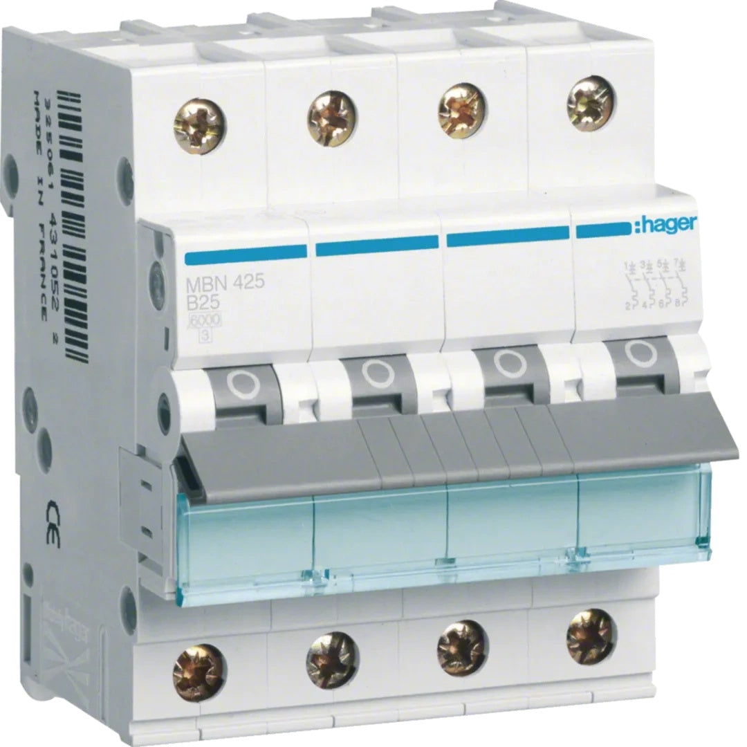 Hager Leitungsschutzschalter 4pol. B-25A, 6kA MBN425 (MBN425) - 3250614310577 - afbeelding 1