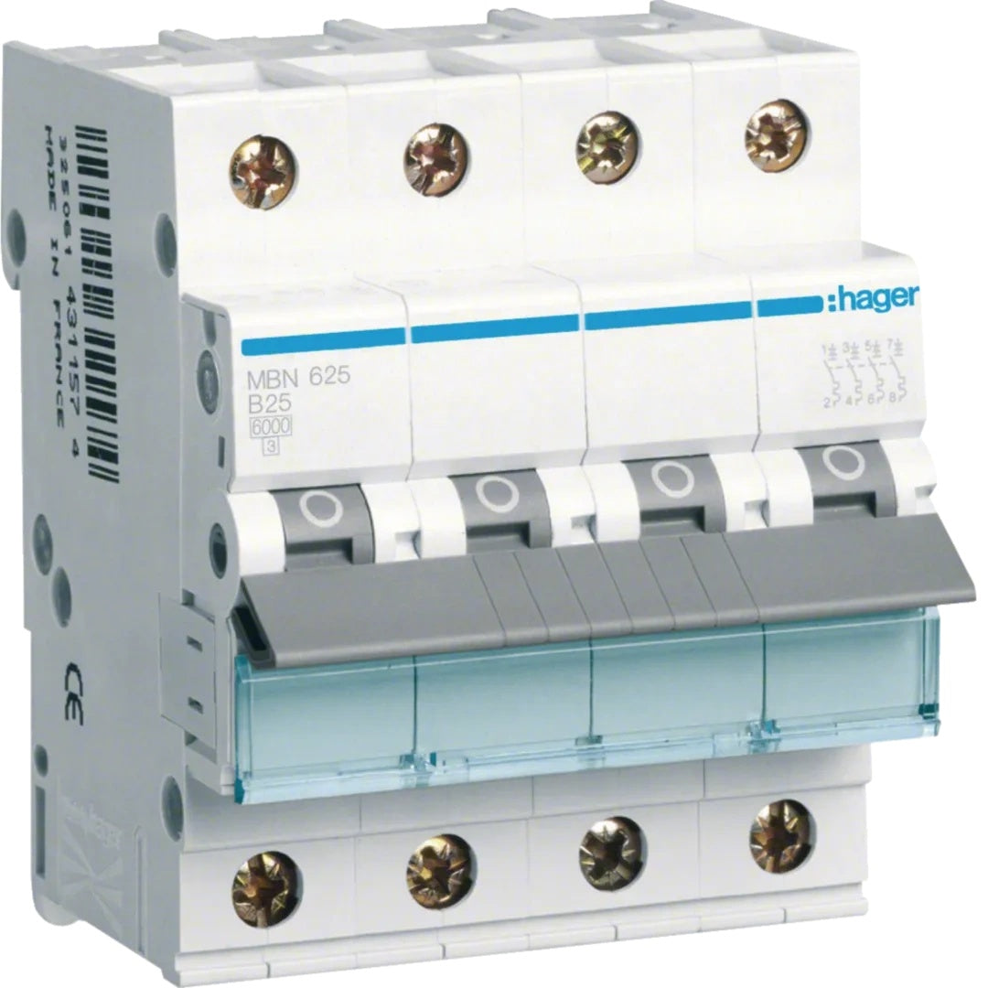 Hager Leitungsschutzschalter 3p+N, B-25A, 6kA MBN625 (MBN625) - 3250614310874 - afbeelding 1