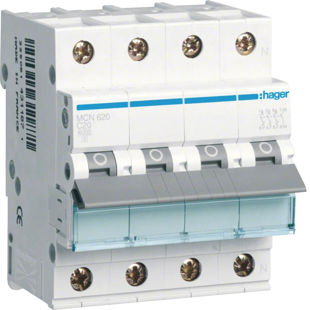 Hager Leitungsschutzschalter 3p+N, C-20A, 6kA MCN620 (MCN620) - 3250614311918 - afbeelding 1