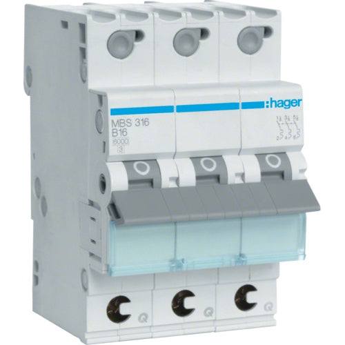 Hager MBS316 B-type 3P 3module(s) Stromunterbrecher (MBS316) afbeelding 1