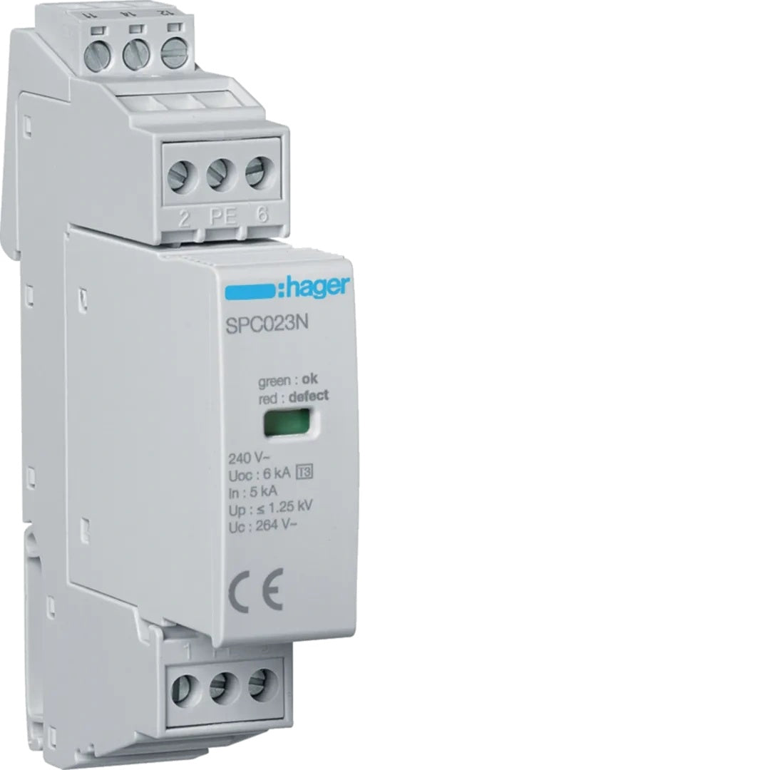 Hager SPC203N Überspannungsableiter T3 1P+N Uc 264V In 5kA Up 1.25kV Kontakt (SPC203N) - 3250615514936 - afbeelding 1