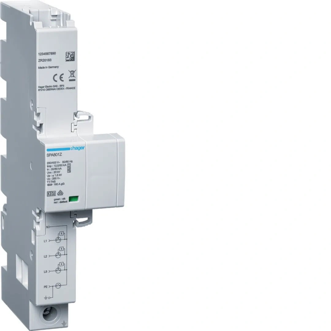 Hager SPA801Z Kombiableiter T1+T2+T3 4P Iimp 12,5kA TT/TNS (SPA801Z) - 3250615515018 - afbeelding 1