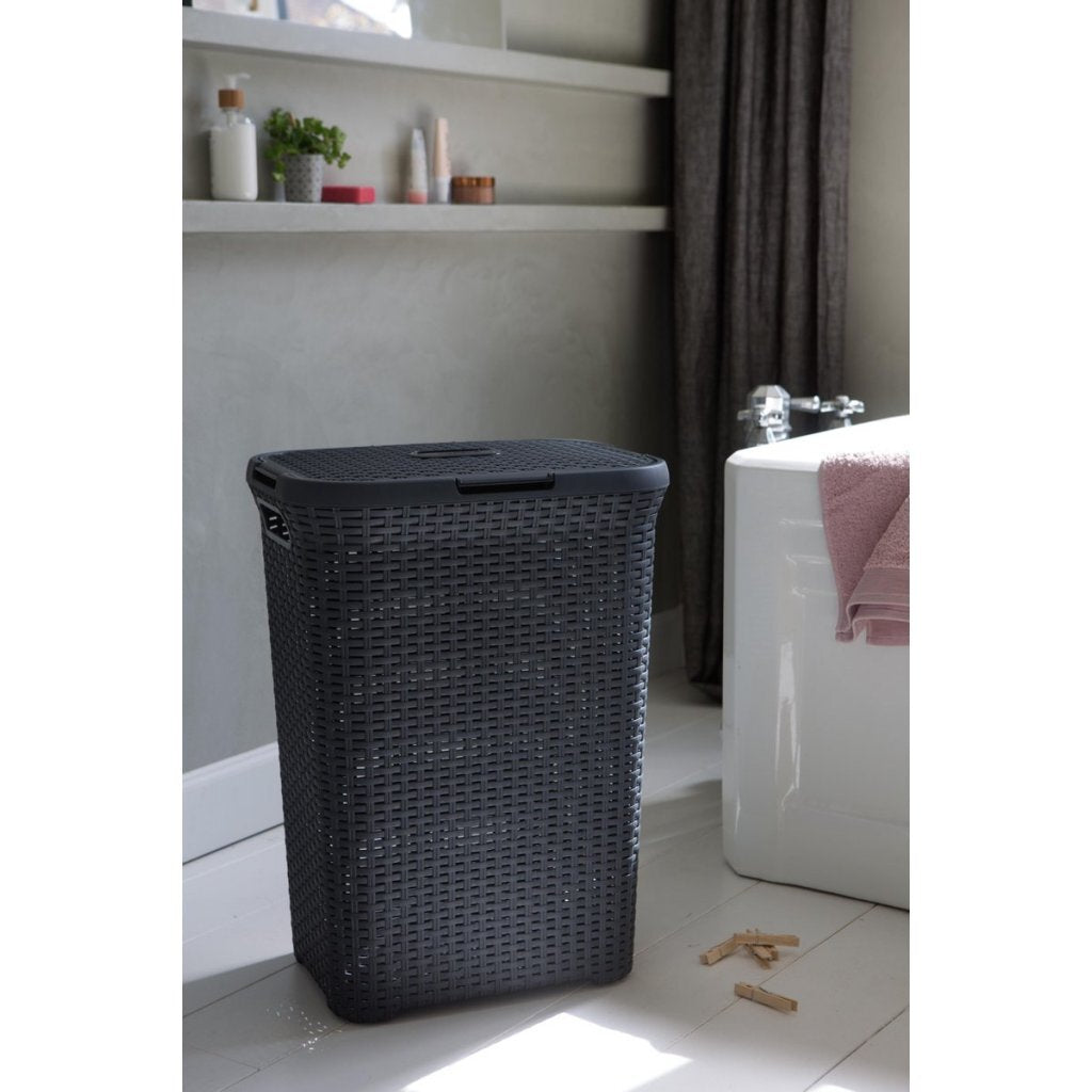 Curver Style Wicker-Look Laundry Basket 60 L Anthracite