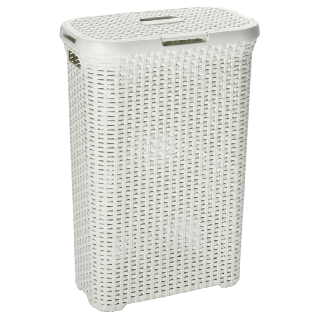 Curver Style Laundry Basket with Lid 40 L White - Rattan Style Design