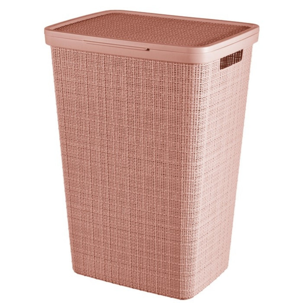 Curver Laundry Basket with Lid Jute-Look 58 L Pink