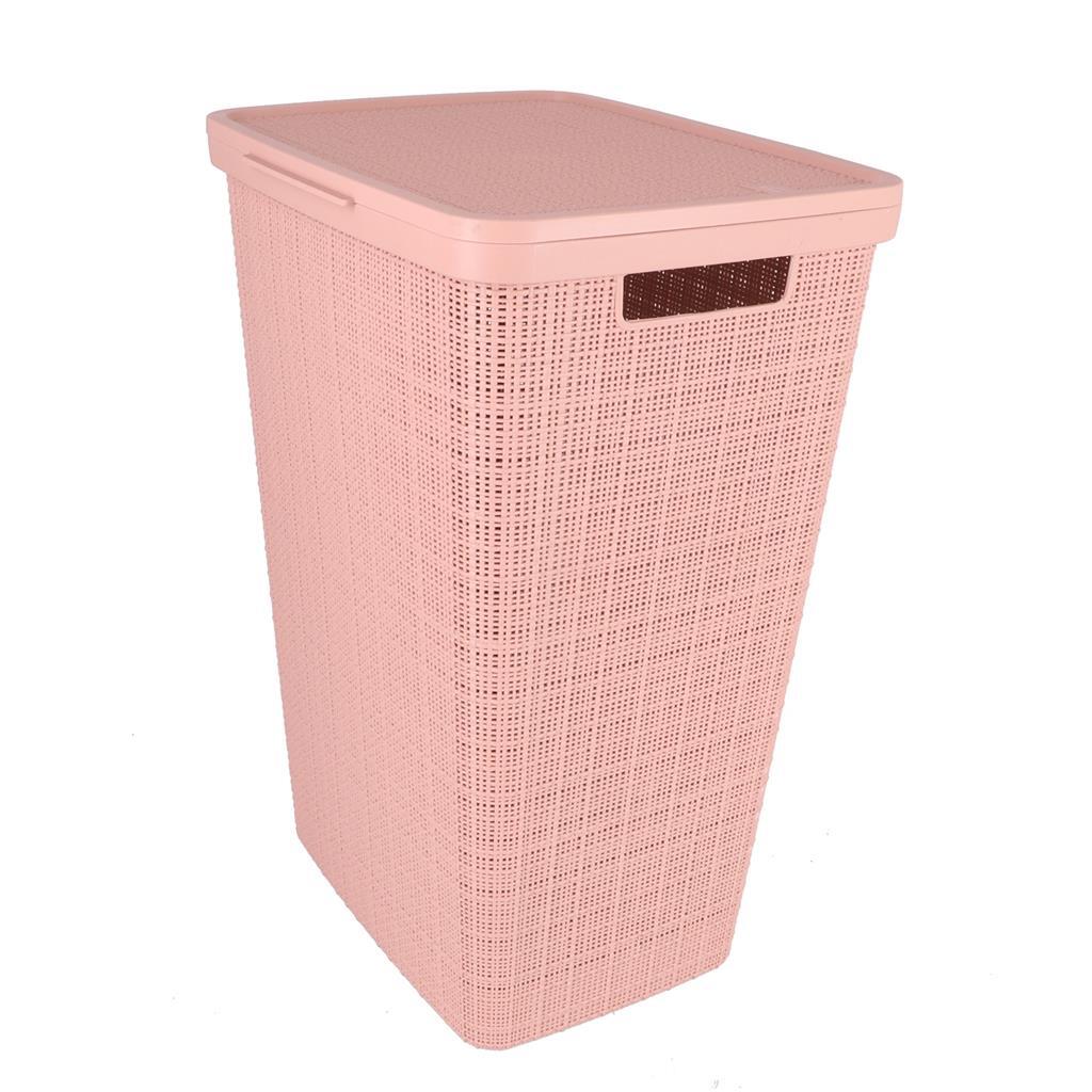 Curver Laundry Basket with Lid Jute-Look 58 L Pink