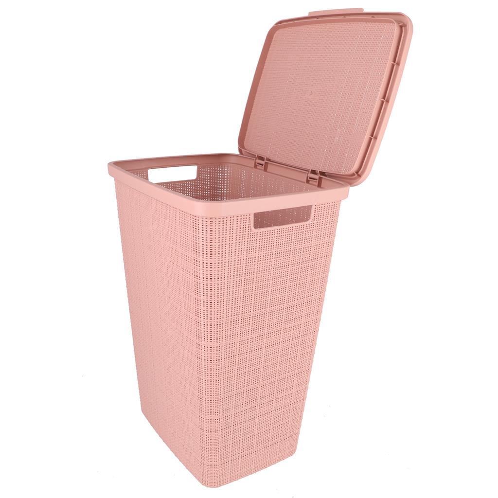 Curver Laundry Basket with Lid Jute-Look 58 L Pink