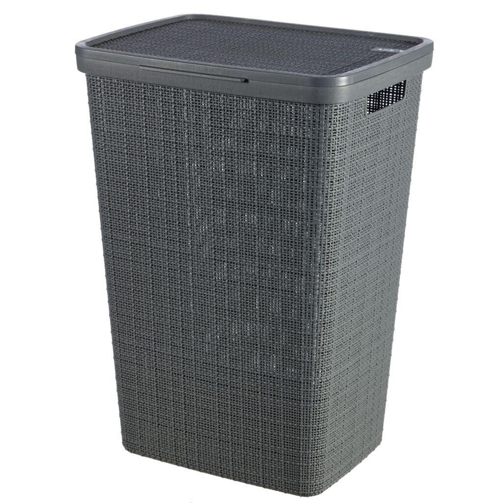Curver Laundry Basket with Lid Jute-Look 58 L Dark Grey