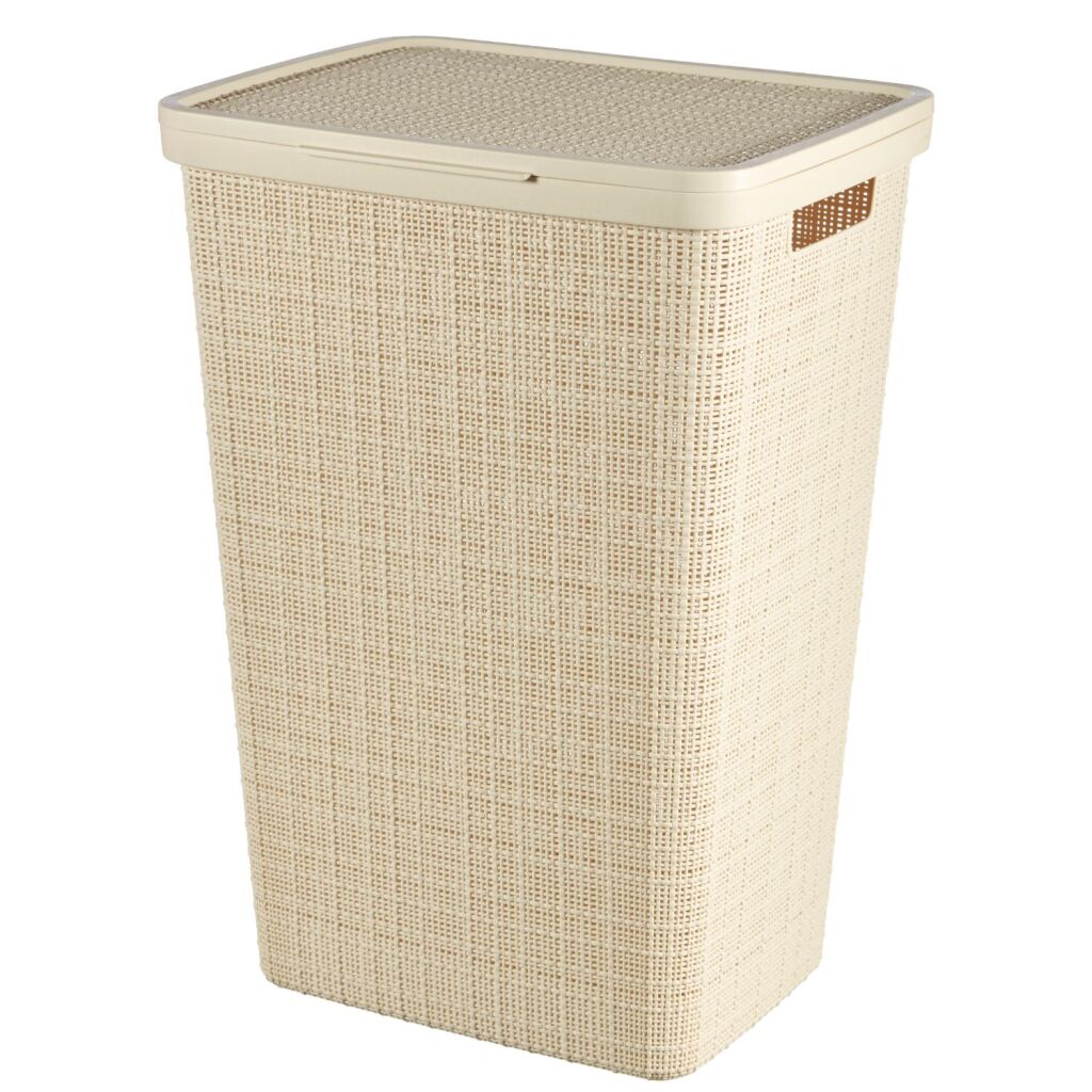 Curver Laundry Basket with Lid Jute-Look 58 L Cream