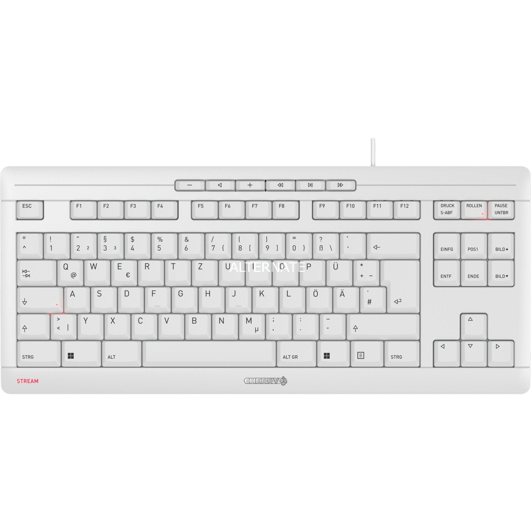 CHERRY STREAM TKL - Keyboard, USB, US with Euro symbol, Key switches: CHERRY SX - Pale Gray