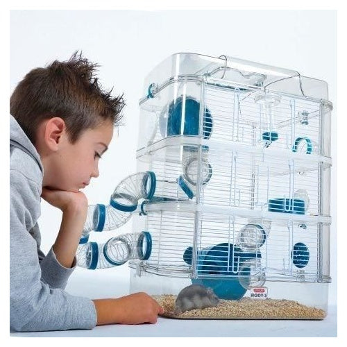 Cage sur 3 étages - ZOLUX - Rody3 trio - Pour hamsters, souris et gerbilles - L 41 x p 27 x h 53 cm - Bleu afbeelding 4