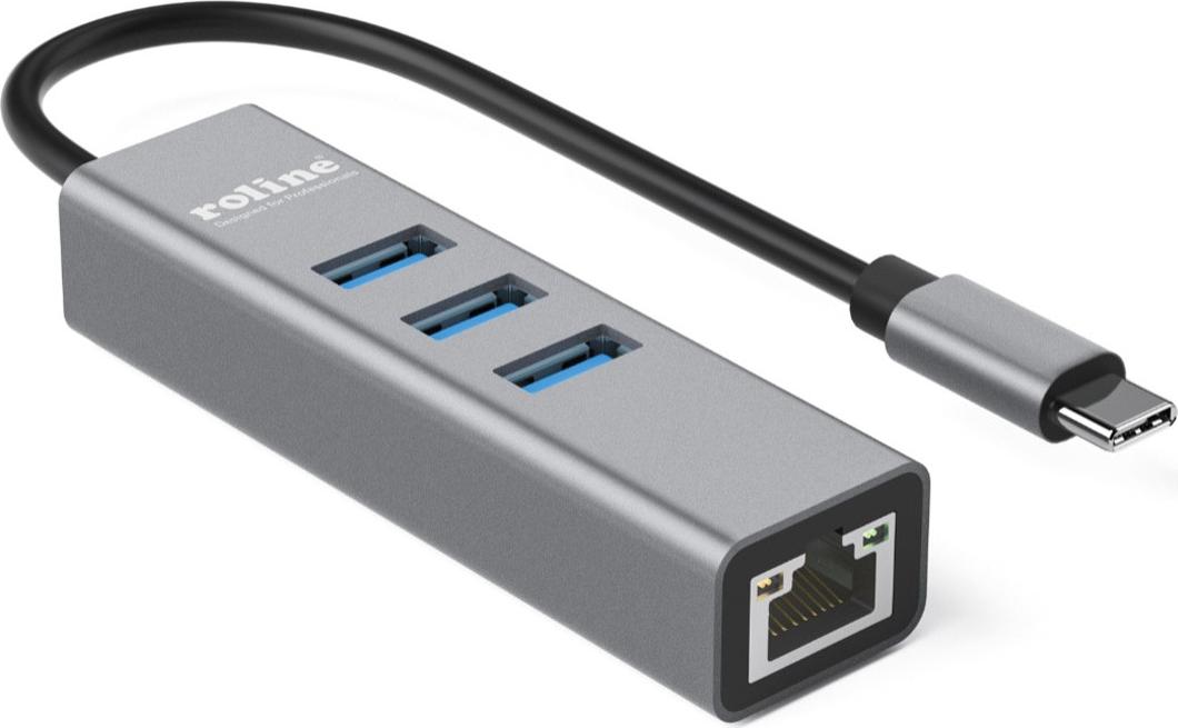 ROLINE USB Type C - Gigabit Ethernet Converter + Hub 3x