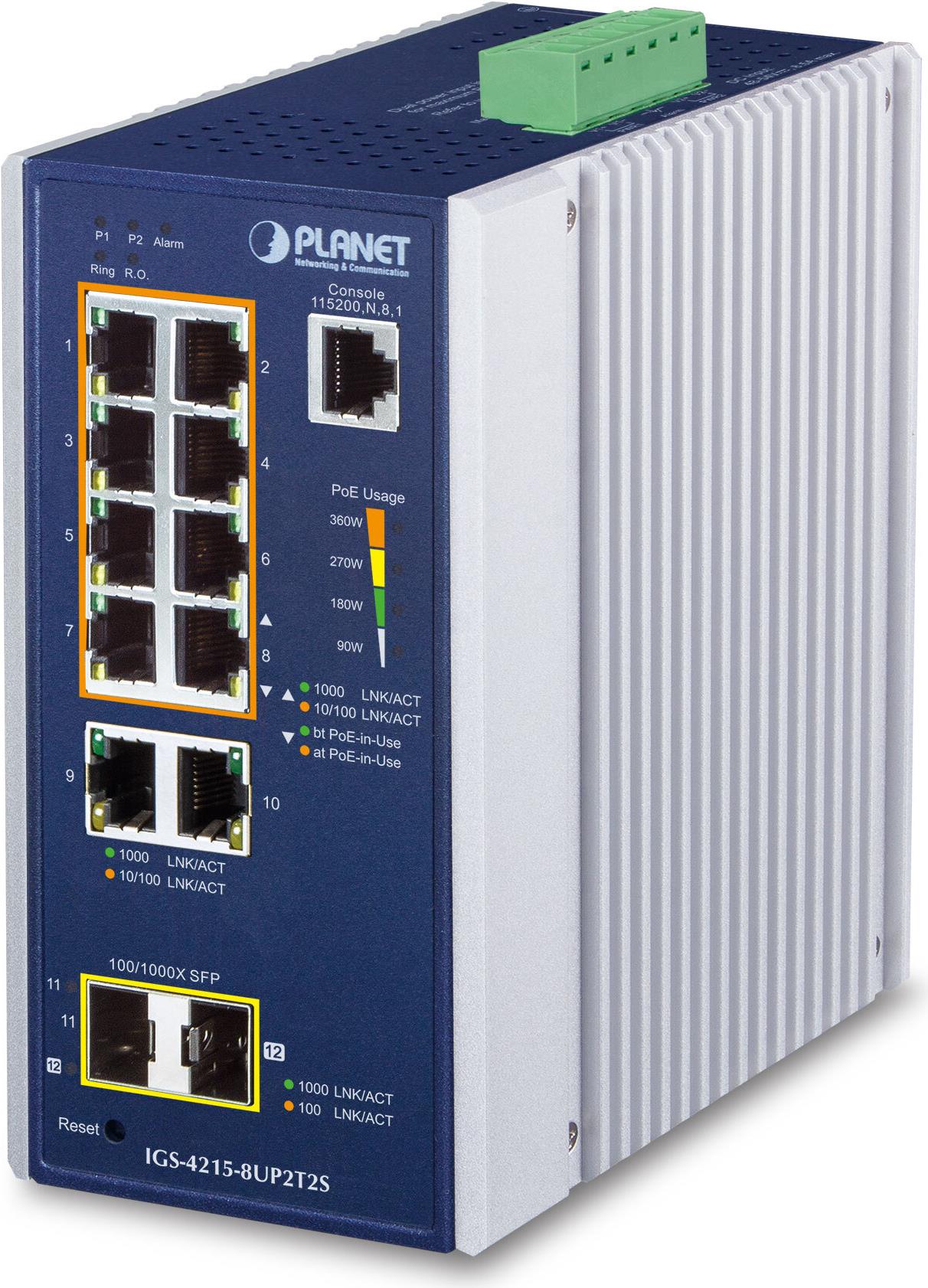 PLANET IGS-4215-8UP2T2S Managed Network Switch - L2/L4 Gigabit Ethernet - PoE - Blue