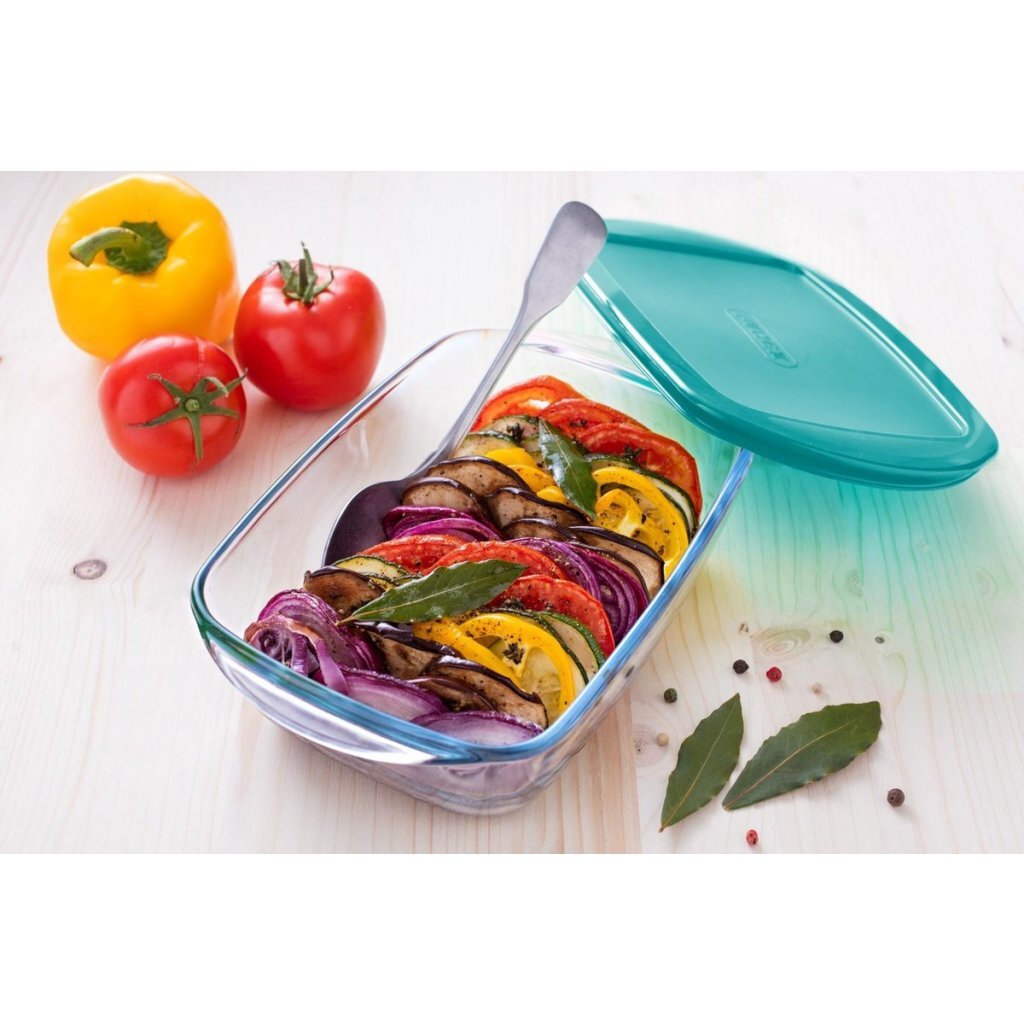Pyrex Cook and Store Glass Bowl with Lid 2.5 L Green