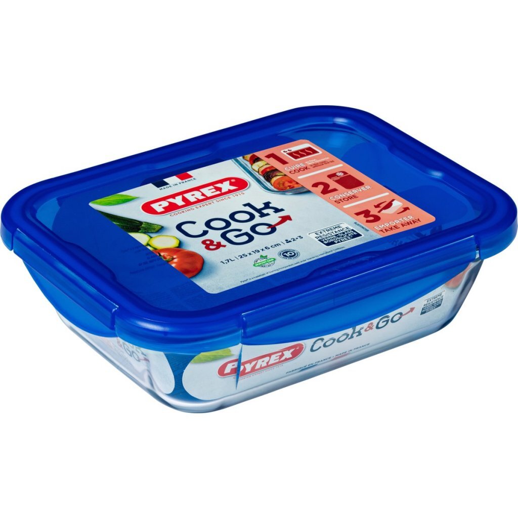 Pyrex Cook & Go Glass Oven Dish + Lid 24x18x6 cm Transparent/Blue