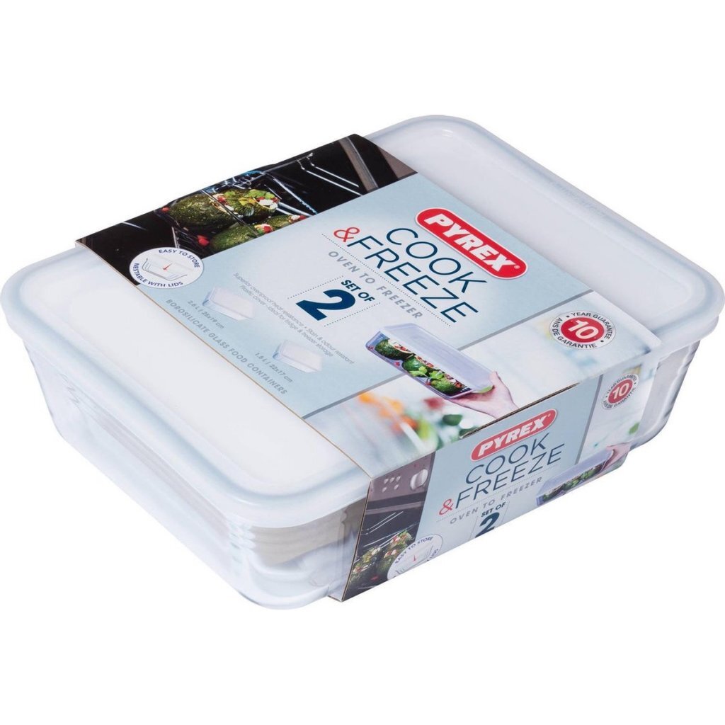 Pyrex Cook & Freeze Classic Glass Oven Dishes 1.5+2.6 L Transparent