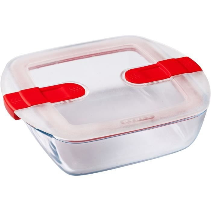Lot de 3 lunch box - PYREX - Cook & Heat - Verre - Carré - Couvercle a valves vapeur spécial micro-onde - 1 L afbeelding 2