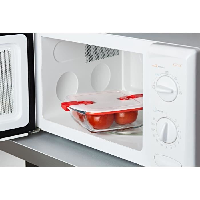 Lot de 3 lunch box - PYREX - Cook & Heat - Verre - Carré - Couvercle a valves vapeur spécial micro-onde - 1 L afbeelding 3