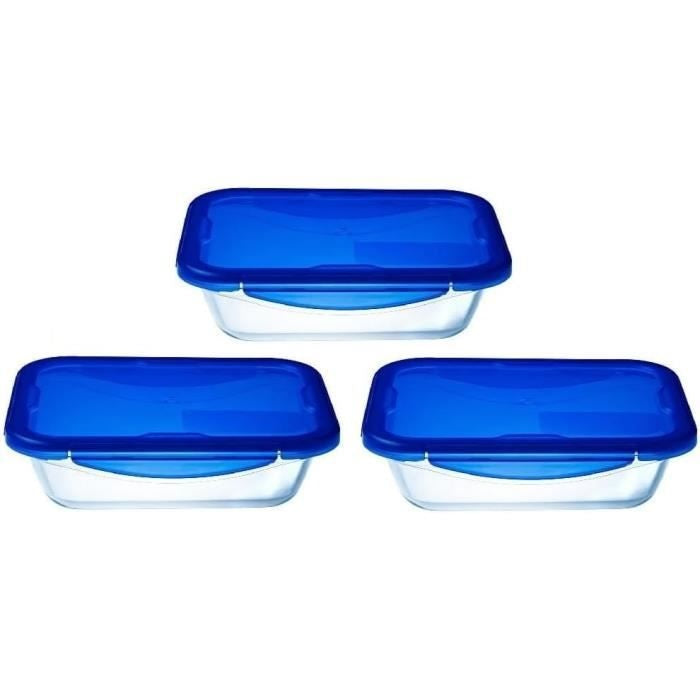 Lot de 3 Lunch Box - PYREX - Cook & Go - Verre - Rectangulaire - Couvercle hermétique - 0,8 L afbeelding 1