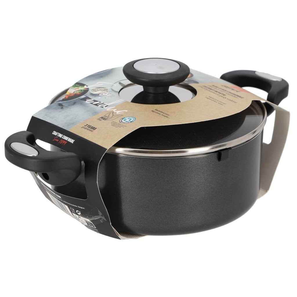 Beka Pro Induc Cooking Pot with Glass Lid 20 cm Black - 100% PFAS-free, Ceramic Non-Stick, Induction Compatible