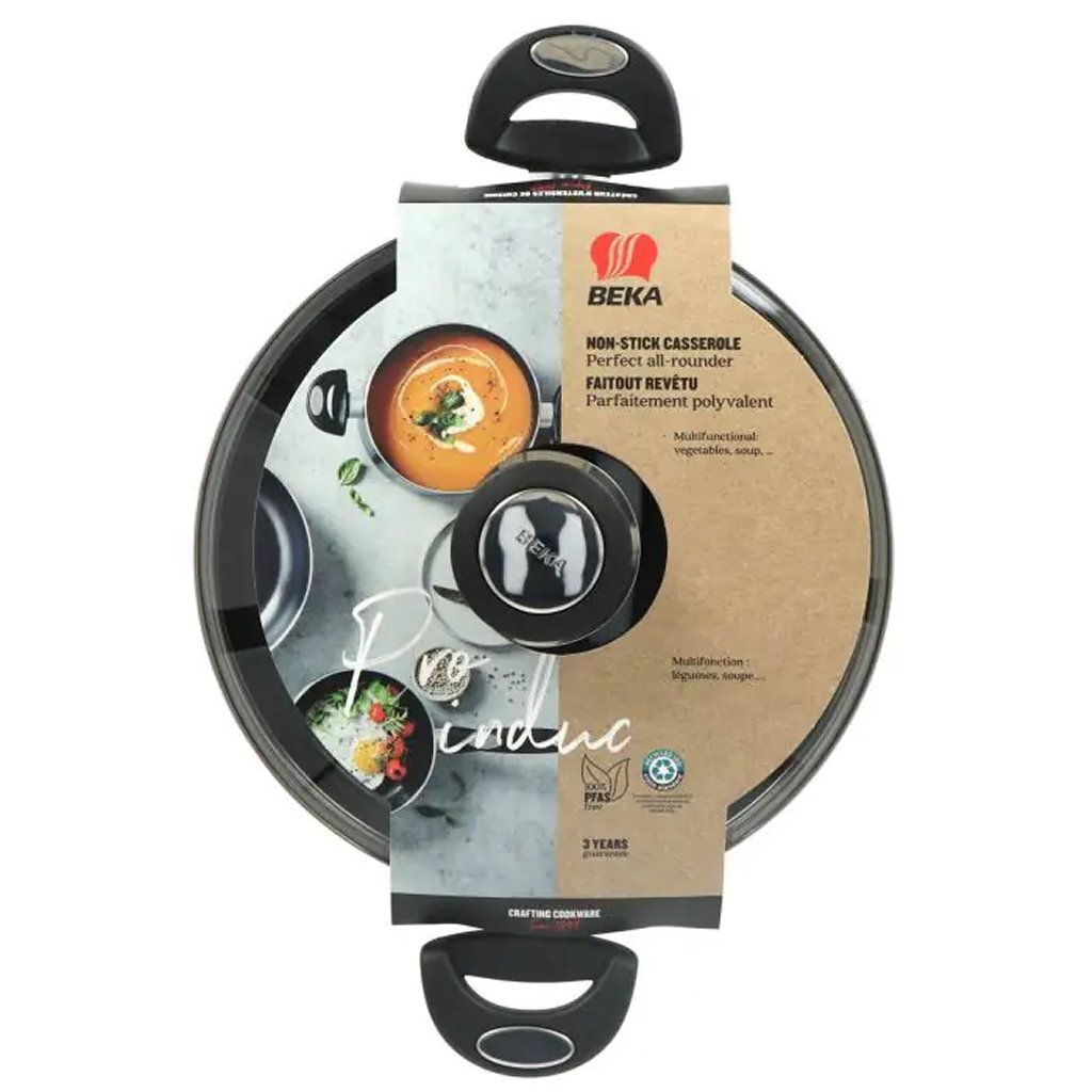 Beka Pro Induc Cooking Pot with Glass Lid 24 cm Black - 100% PFAS-free, Ceramic Non-Stick, Induction Compatible